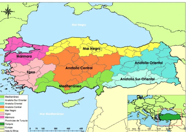 Mapa 1: Regiones de Turquía.