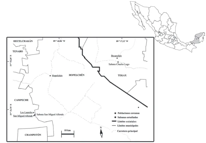 Figura 1. Mapa de localización de las sabanas estudiadas.