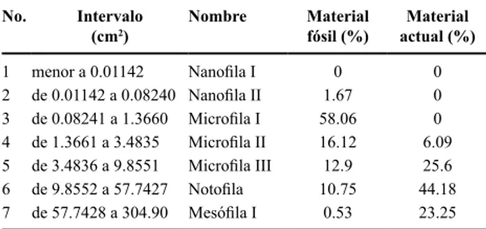 Tabla 4. Porcentaje de representatividad de cada una de las categorías de tamaños de las diferentes localidades del terreno Mixteco (a) Formación Rosario;  (b) Formación Conglomerado Cualac; (c) Formación Otlaltepec; (d) Formación Tecomazúchil y (e) Grupo 