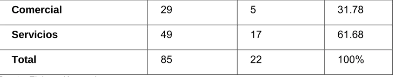 Tabla 3.2 Giro de Actividad/ Tamaño 