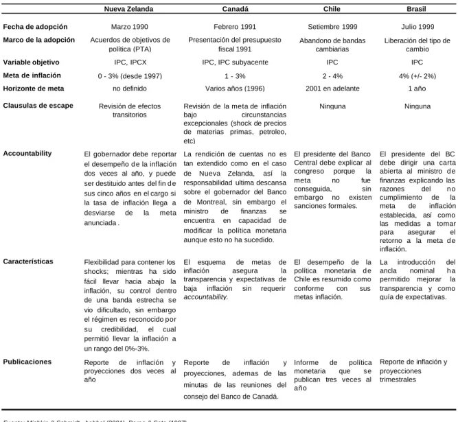 Cuadro resumen de experiencia internacional
