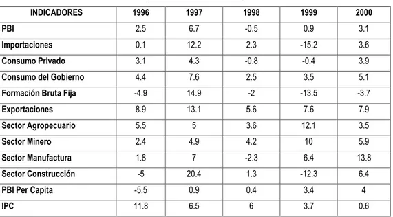 Cuadro Nº 2: Indicadores Económicos 1996-2000  (Tasas de Crecimiento %) 