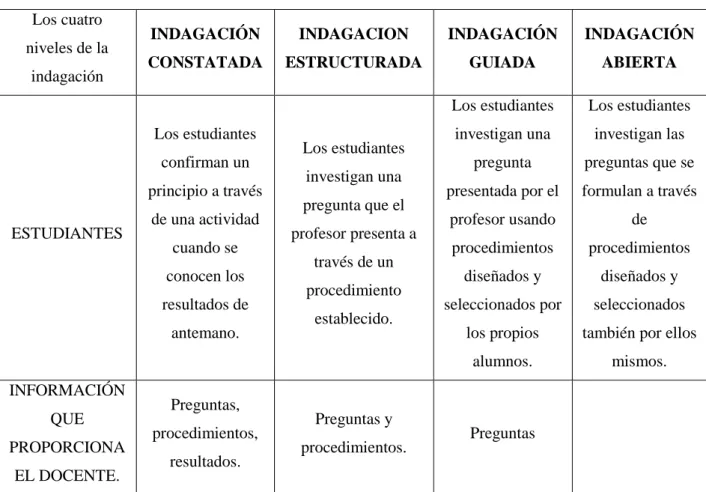 TABLA 2. Los cuatro niveles de la indagación. 