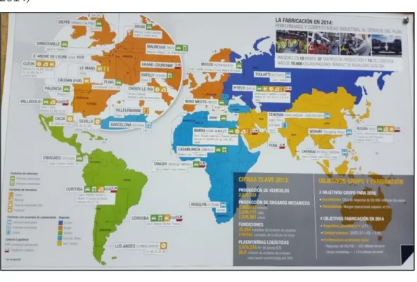 Figura 2.3 Mapa mundial de plantas del grupo Renault (Fuente interna Renault,  2014) 