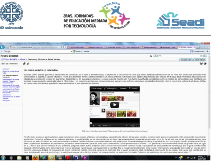 Figura 2. Interfaz correspondiente a un tema desarrollado utilizando Libros en Moodle