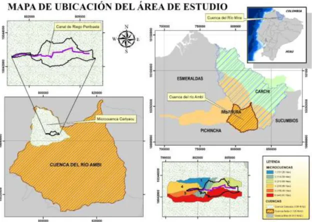 Figura 3. Ubicación del área de estudio, Cuenca río Mira, Subcuenca río Ambi,   Microcuenca canal de riego Peribuela