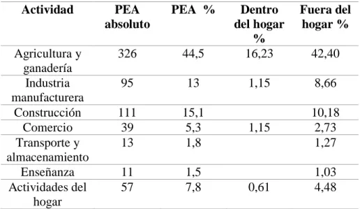 Tabla 4 Segmento y actividades económicas de la Parroquia Imantag 