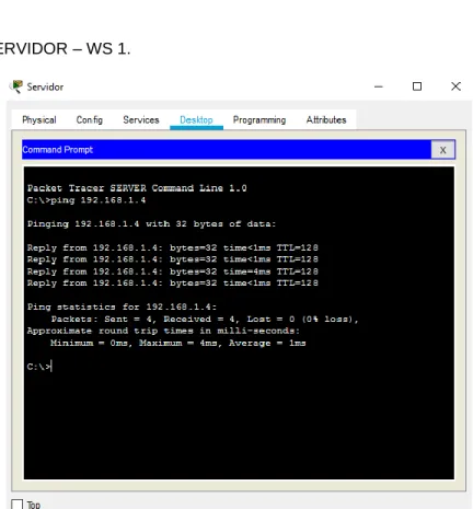 Figura 6. Ping SERVIDOR – WS 1. 
