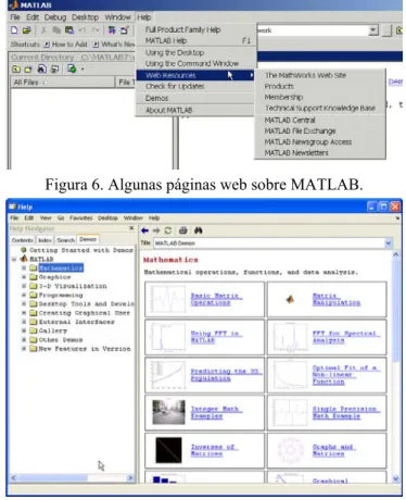 Figura 6. Algunas páginas web sobre MATLAB. 