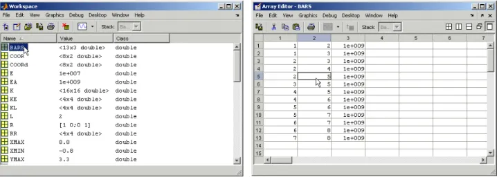 Figura 18. Workspace Browser con elementos definidos.  Figura 19. Array Editor (Editor de Matrices)