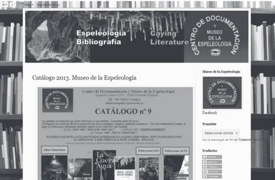 Fig. 2. Portal web del Centro de Documentación y Museo de la Espeleológica, Granada