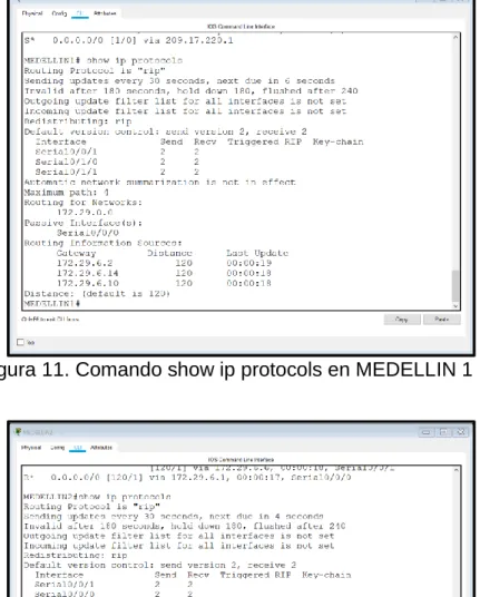 Figura 11. Comando show ip protocols en MEDELLIN 1 