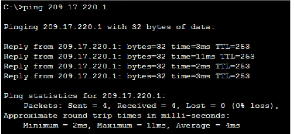 Ilustración 12. Ping PC1 a ISP 