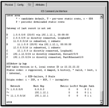 Figura 9.  Comando SHOW IP BGP en AS2. 