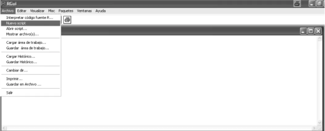 Figura 1.4: Consola de R y forma de acceder al editor
