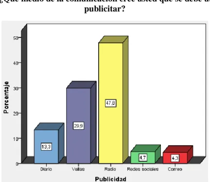 Gráfico 8: ¿Qué medio de la comunicación cree usted que se debe utilizar para  publicitar? 