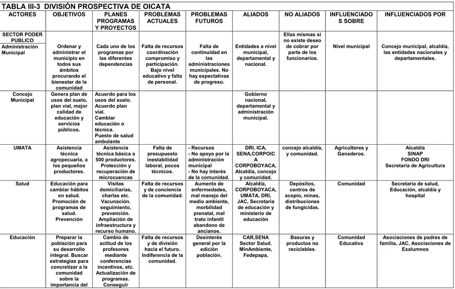 TABLA III-3  DIVISIÓN PROSPECTIVA DE OICATA   