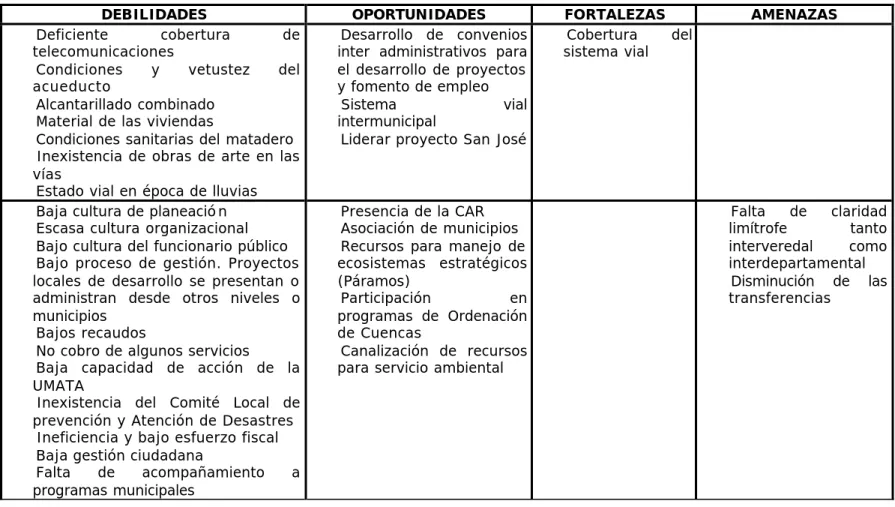 Tabla No. 48d MATRIZ DOFA DIMENSION INFRAESTRUCTURA E INSTITUCIONAL 