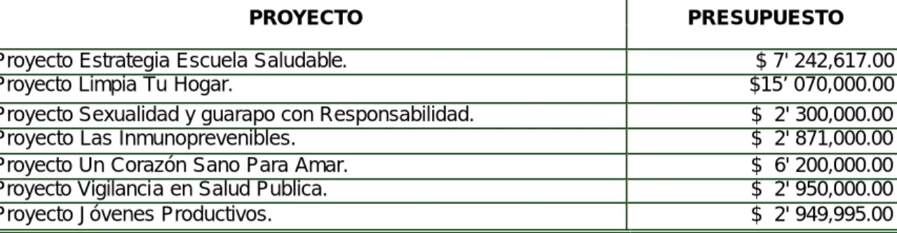Tabla 45.  Programas que se están desarrollando en el PAB 2001 