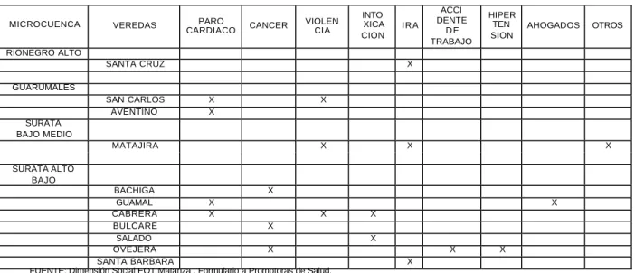 CUADRO No. 24   Causas de Mortalidad según Representantes de las Veredas en Matanza,  1998 