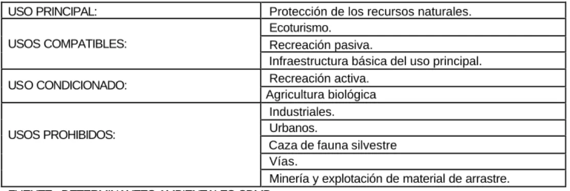 CUADRO 3   USOS AREAS DE VEGETACION ESPECIAL 