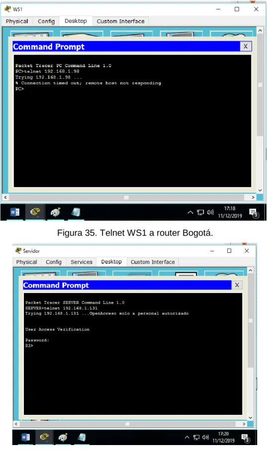 Figura 36. Telnet servidor a router Cali. 