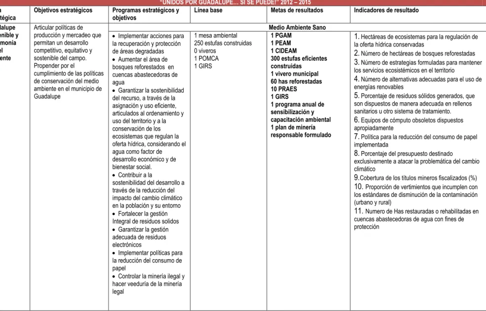Tabla 29 ESTRATEGIAS Y PROGRAMAS PLAN DE DESARROLLO MUNICIPAL   “UNIDOS POR GUADALUPE… SI SE PUEDE!” 2012 – 2015  Línea 