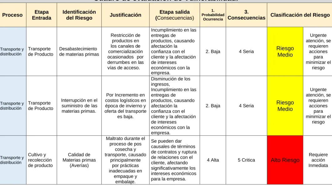 Cuadro de evaluación de Vulnerabilidad. 