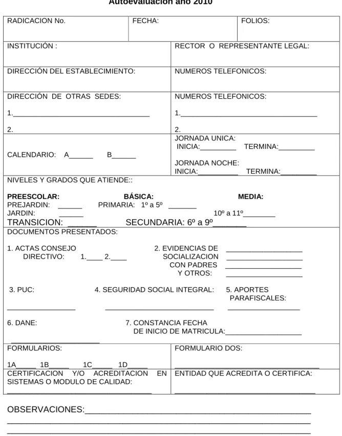 Cuadro No. 7  Autoevaluación año 2010 