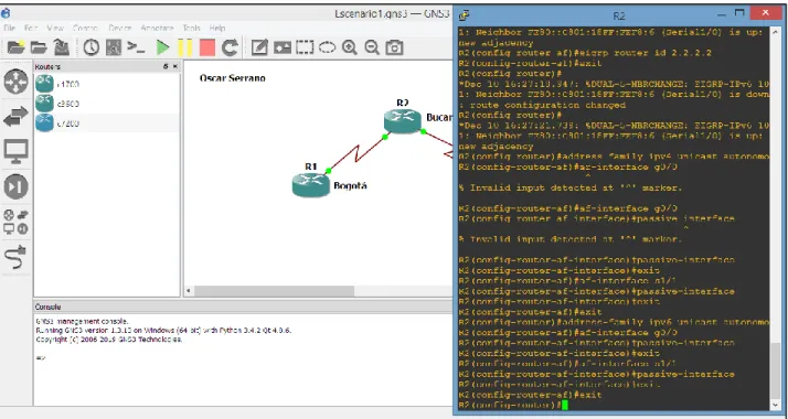 Figura 17.  Configuración de las interfaces pasivas para EIGRP.