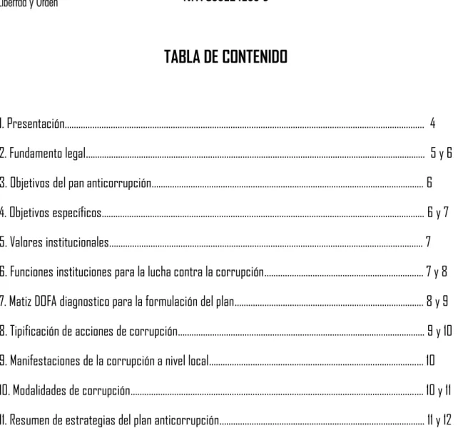 TABLA DE CONTENIDO 