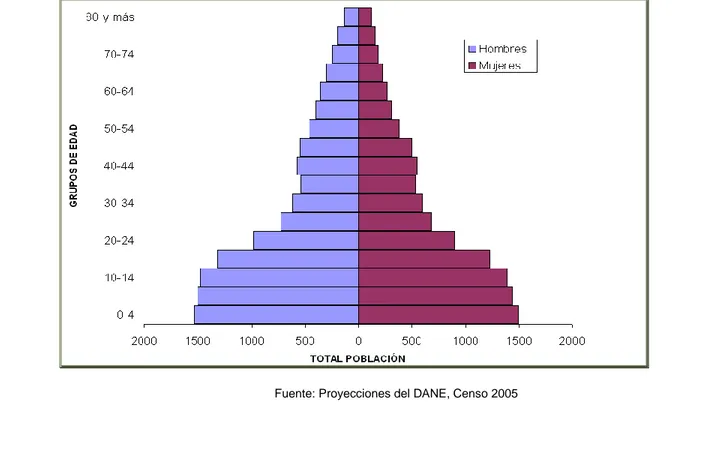 Gráfico 8: Estructura de la población del municipio de Ituango, según género y grupo de  edad, año 2010