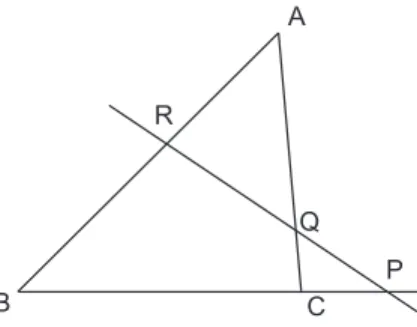 Figura 4.4: Teorema de MenelaoSi P , Q y R son tres puntos pertenecientes a las