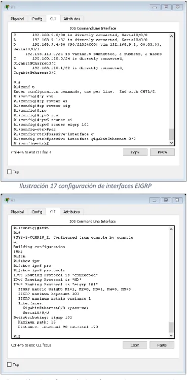Ilustración 18 Configurar  las interfaces pasivas  para  EIGRP