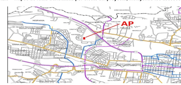 Fig. 8 Mapeo de rutas transitadas por efecto del proyecto, incluyendo los accesos 