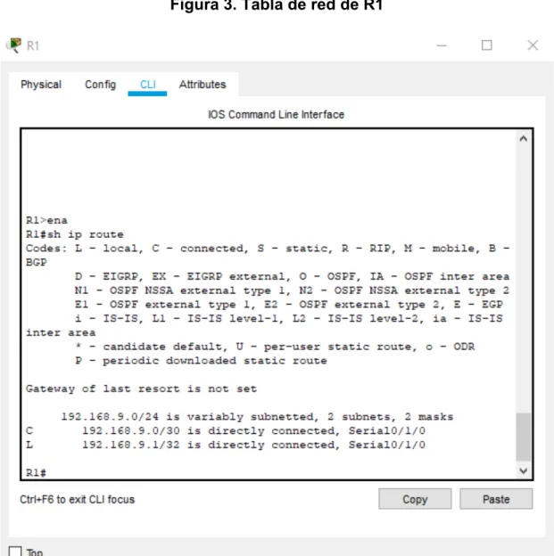 Figura 3. Tabla de red de R1 
