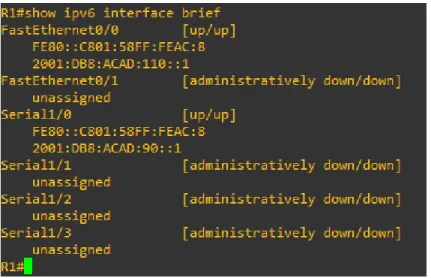 Figura 6. Show ipv6 interface brief en R1 