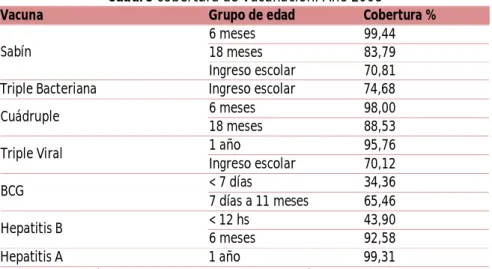 Cuadro cobertura de Vacunación. Año 2008 