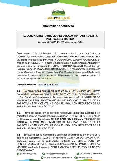 PROYECTO DE CONTRATO. IV. CONDICIONES PARTICULARES DEL CONTRATO DE ...