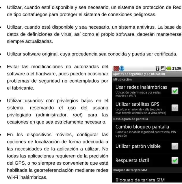Ilustración 6: Configuración de seguridad y ubicación en Android 2.2 