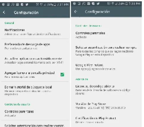 Figura 13. Configuración de Google Play Store 