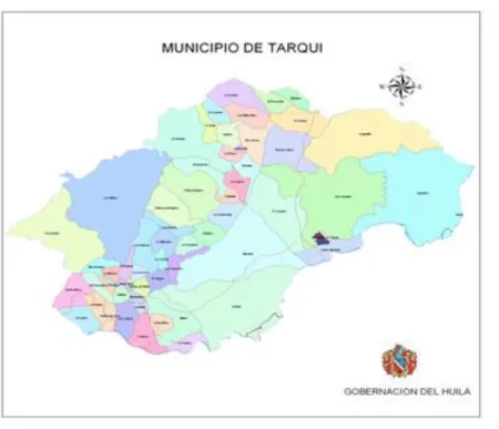 Figura 1. Mapa político del municipio de Tarqui   (Alcaldía Municipal de Tarqui Huila, 2012)