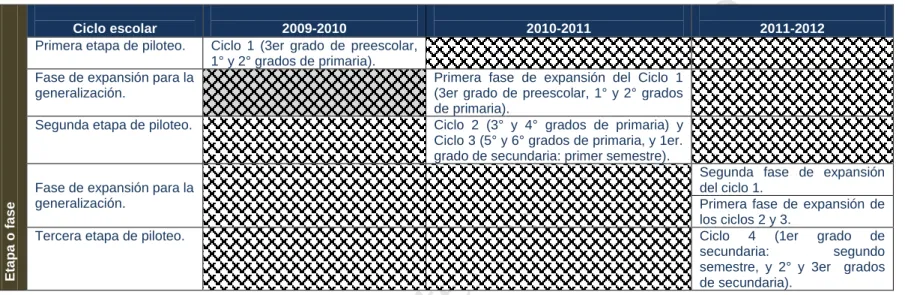 Cuadro 1. Diversas etapas de piloteo 