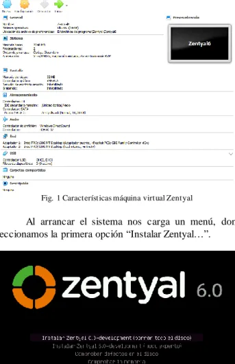 Fig.  1 Características máquina virtual Zentyal 