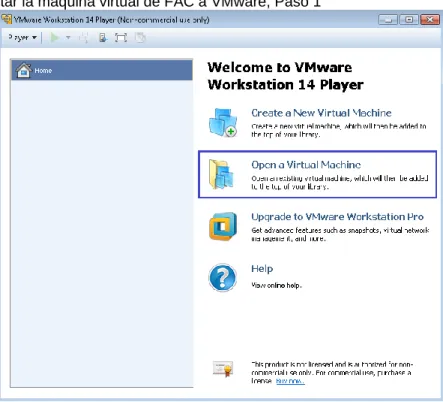 Figura 20. Importar la máquina virtual de FAC a VMware, Paso 1 
