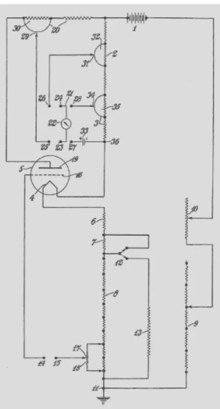 Figure 6. The circuit of Morton (98) and Morton and Best (73). The indicator electrode is connected to terminal 14 and triode grid 16, the reference electrode to terminal 15