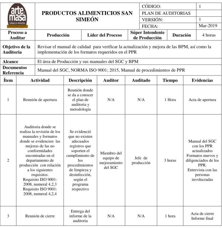 Tabla 5 Plan de Auditoria 3 
