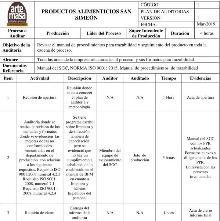 Tabla 6 Plan de Auditoria 4 