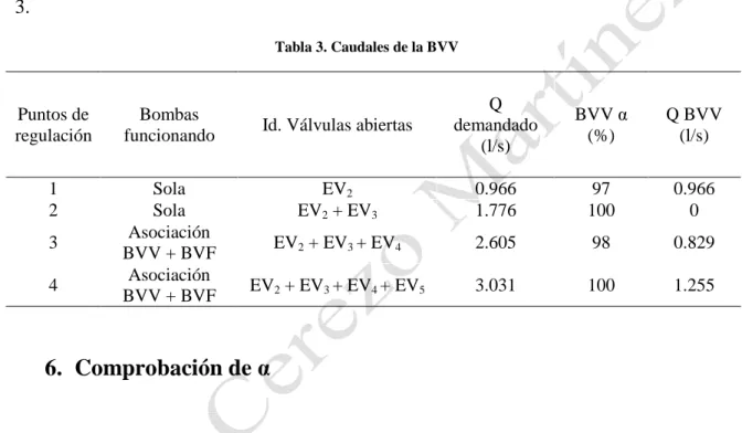 Tabla 3. Caudales de la BVV 