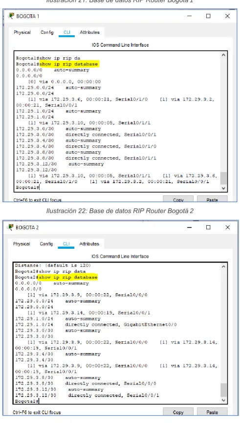 Ilustración 21: Base de datos RIP Router Bogotá 1 